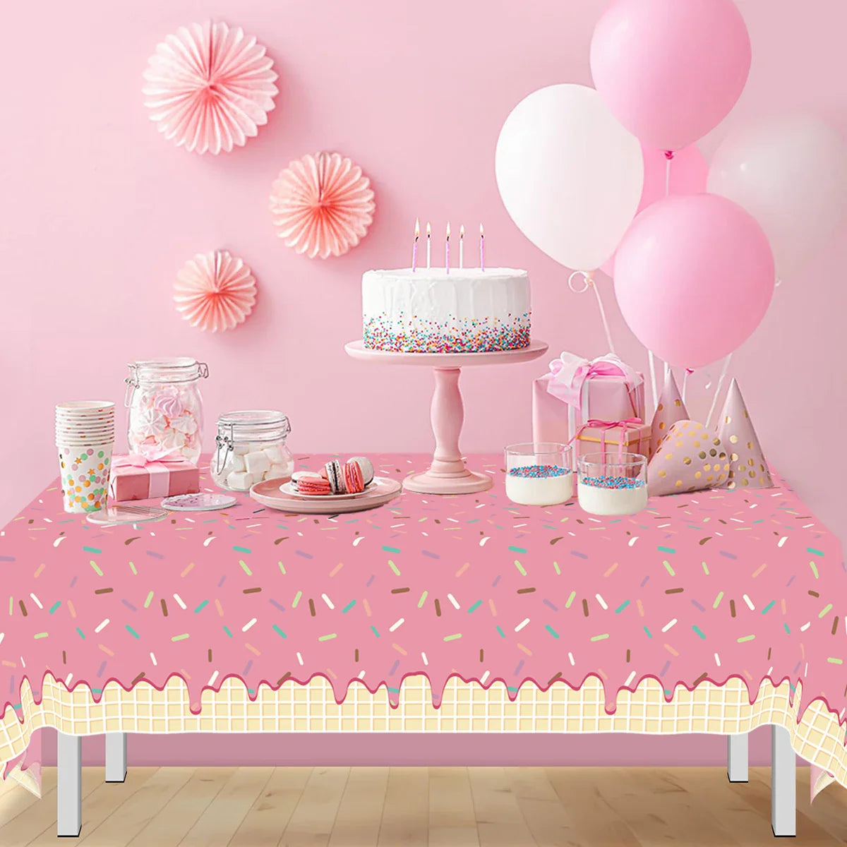Nappe jetable beignet rose Housse de table beignet Filles 1er anniversaire Décoration Fête d'anniversaire enfants Fournitures de mariage Baby Shower