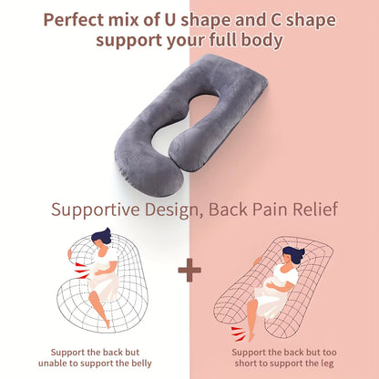 U-Shaped Full Body Pillow Side Sleeper Support Cushion 155cm Grey