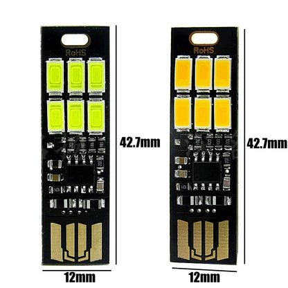 Mini USB Card Light | 6 LED Touch Dimming Keychain Night Light