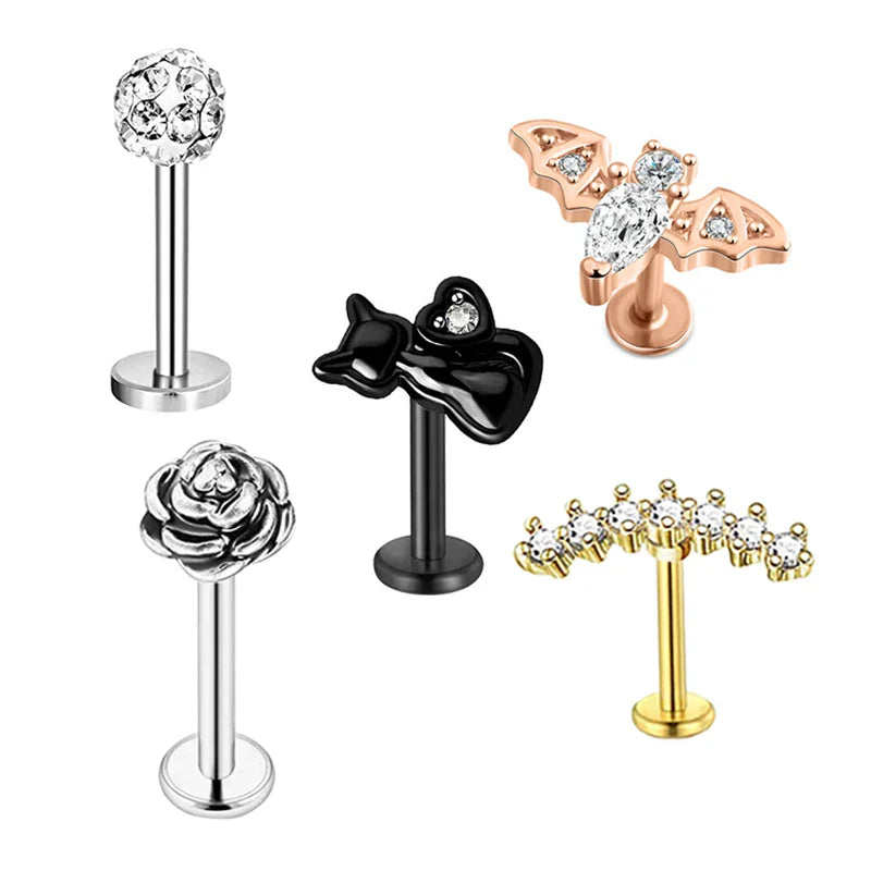 5pcs Mixed Heart Tragus Stud Earring Set | Cartilage Helix Lip Piercing Jewelry