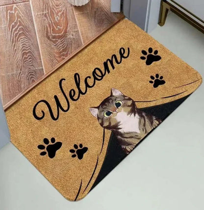 Tapis de porte d'entrée motif chat mignon, tapis de bienvenue, tapis de sol antidérapant pour salle de bain, cuisine, tapis lavable pour chambre à coucher, décoration d'intérieur, petit tapis