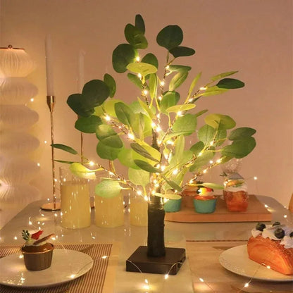 Lumières LED d'arbre d'eucalyptus artificiel, alimentées par piles USB, lumières d'arbre pour la décoration de chambres et de fêtes, lampe de Noël, cadeau de Thanksgiving