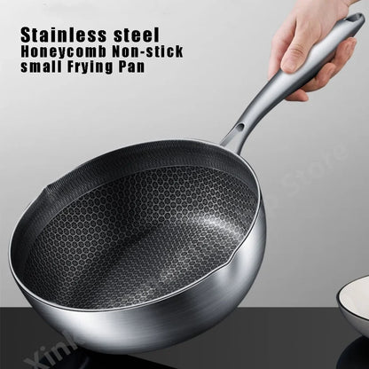 Poêle à frire en acier inoxydable, cuisson de steak, nid d'abeille, antiadhésive, fond plat, wok, compatible induction, ustensile de cuisine universel