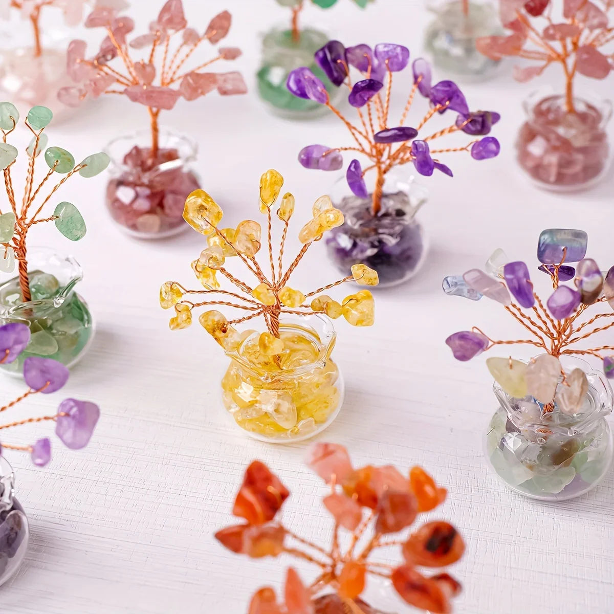 Arbre en gravier de cristal d'améthyste : Fil de cuivre fait main, Pierres de guérison, Décoration miniature pour la maison, méditation, décoration