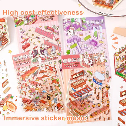 3D Simulation Cabin Stickers Set | Creative Cartoon DIY Landscape Decals for Kids