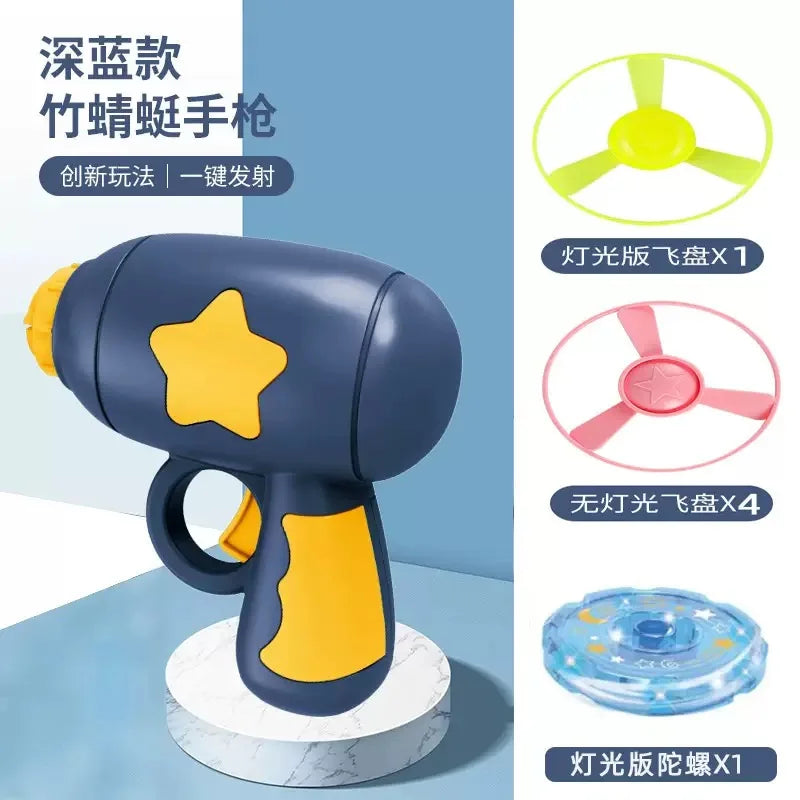 Glowing Bamboo Dragonfly Toy | Rotating Flash Frisbee with Shooting Gun
