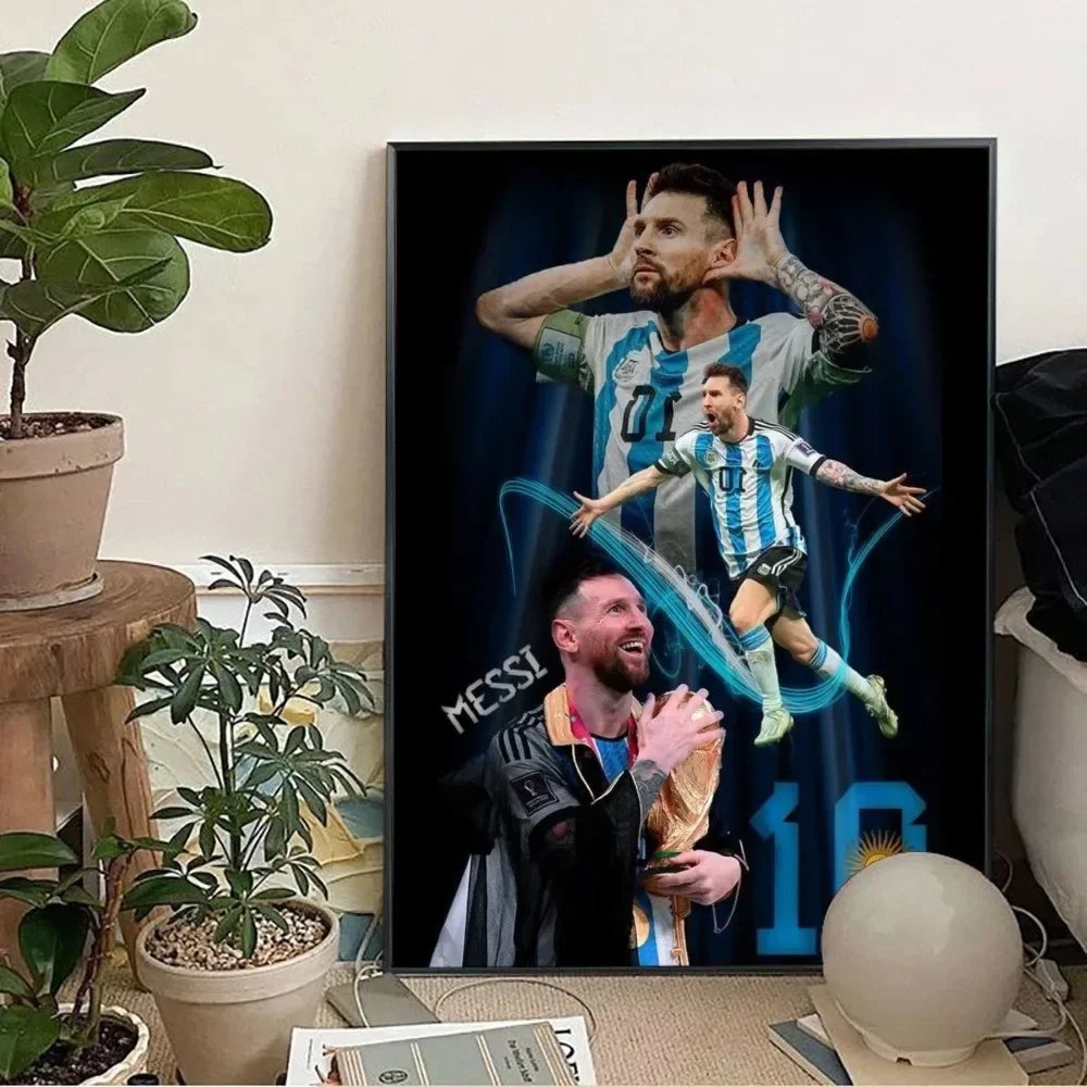 Clásico, Deportes - Rionel Messi - Fútbol, Arte de pared, Póster lienzo, Decoración para sala de estar y dormitorio, Arte de pared de estadio