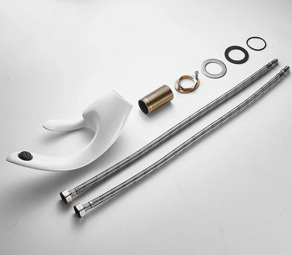 Leaf Silhouette Bathroom Sink Faucet: Modern Single-Handle Design with Essential Accessories & Deck Plate