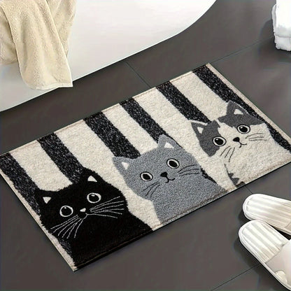 Alfombra Vikama de gato de dibujos animados a rayas, felpudo suave, alfombrilla impermeable para el suelo, alfombra de dormitorio, alfombra de sala de estar, alfombra exterior, decoración del hogar
