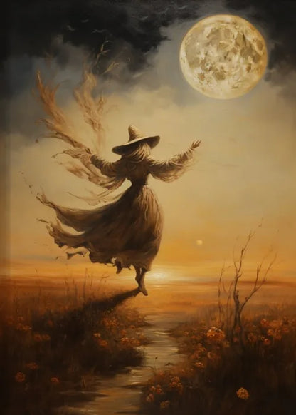 Witch Magical Art Print Witch with Full Moon Wall Decor Darkness Witches Painting Wall Decor Canvas Poster Dark Romantic Decor