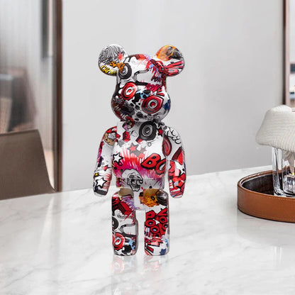 27cm/10 pouces Figurine d'ours Graffiti Décoration d'intérieur Animal Ornement Abstrait Pot de rangement d'argent Sculpture de chambre moderne Décor de table