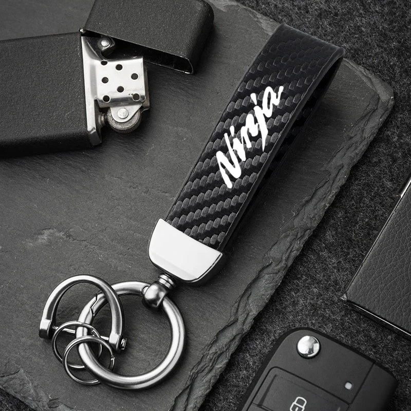 Kawasaki Carbon Fiber Keychain | Microfiber Leather Key Ring for Z400 Z900 Z800 Z750 Z1000 Z650 Z300 ZX10R ZX6R ER6N