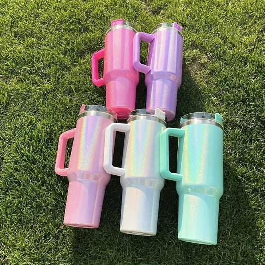 1 vaso de cristal liso y plano con tapa y pajita, hervidor de acero inoxidable de 30 onzas/40 onzas con asa, taza de agua portátil.