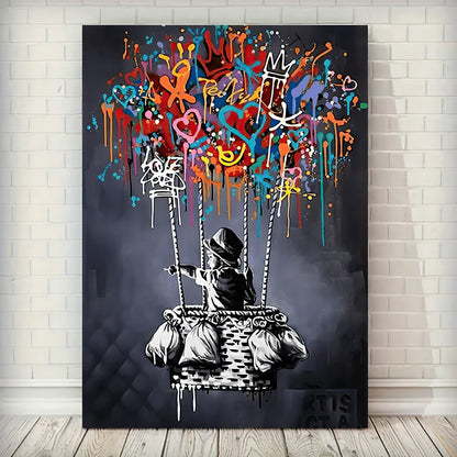 Arte de pared abstracto clásico Banksy Street Graffiti Arte de pared HD Lienzo impreso Póster Decoración del hogar Sala de estar Dormitorio