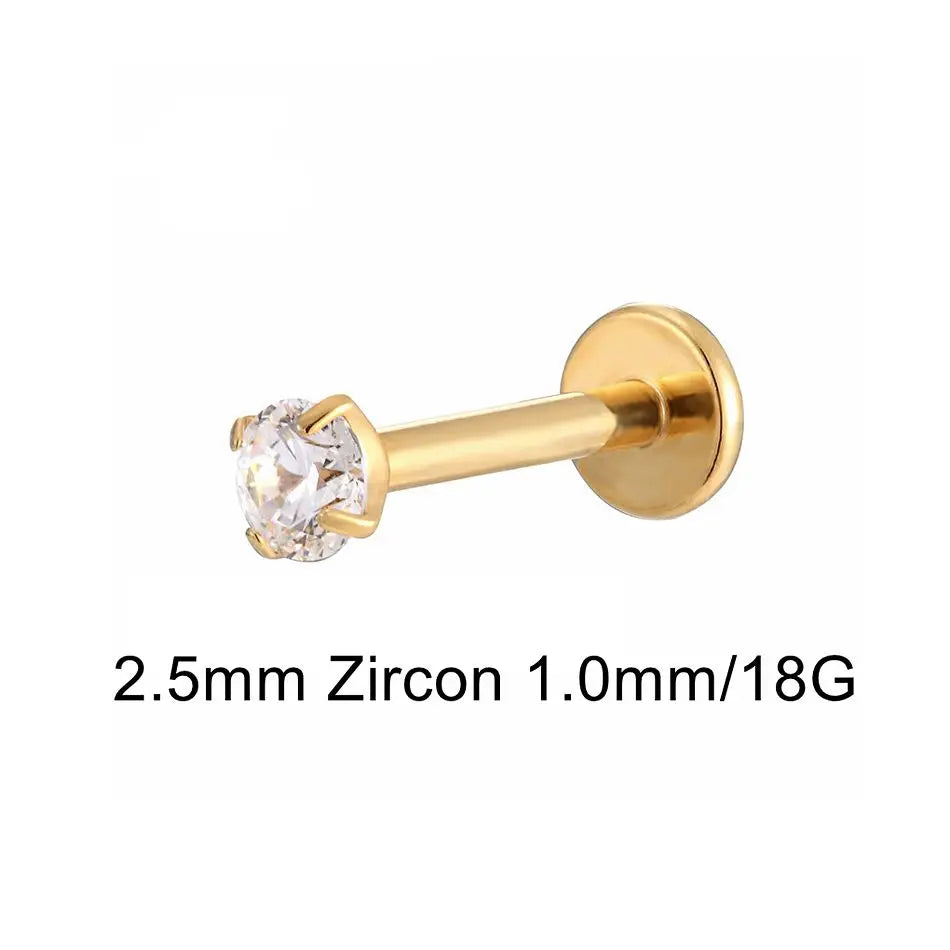 Titanium Labret Stud with Zircon Gem | Internally Threaded Body Jewelry