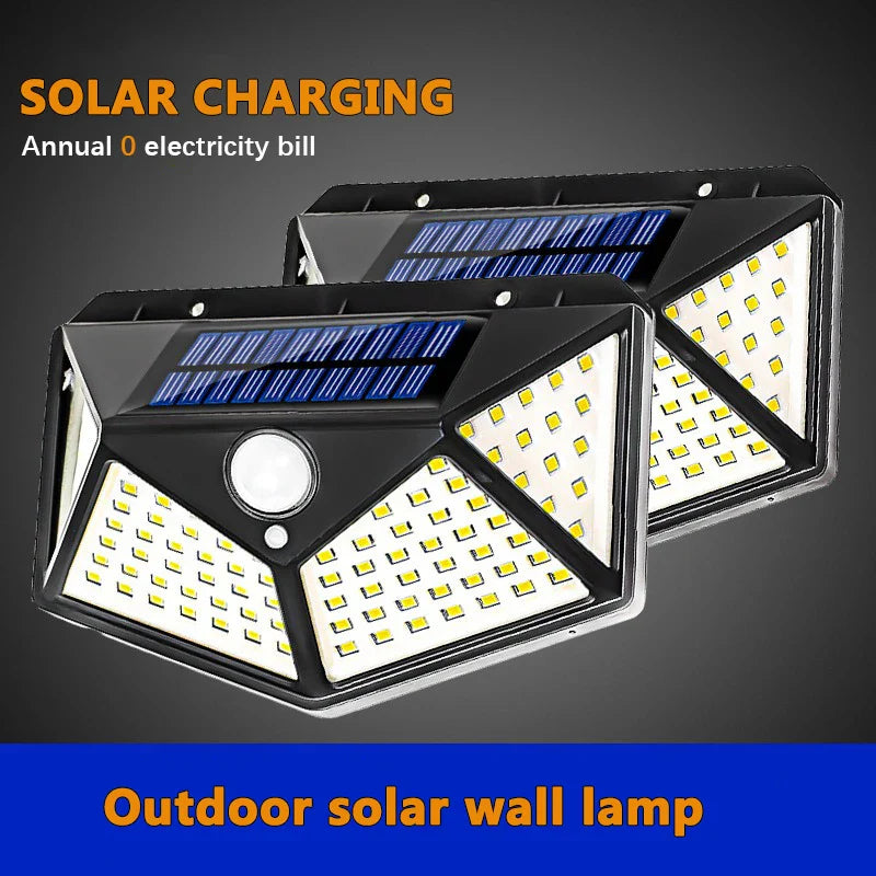 100 LED Solar Motion Sensor Light | Waterproof Outdoor Wall Lamp for Yard Security
