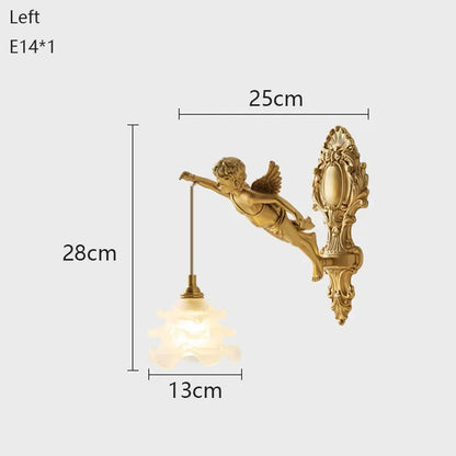 Brass Angel Wall Lamp Crystal Sconce Light Bedside Balcony Corridor Porch Decor
