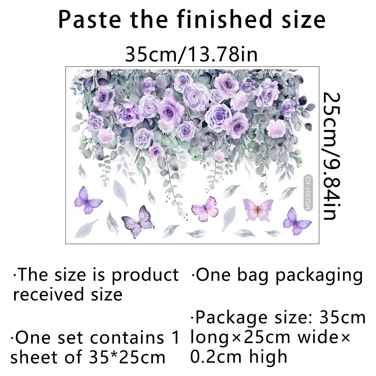 Purple Flower Wall Stickers Self Adhesive | Nordic Art Forest Butterfly Decals for Kids Room