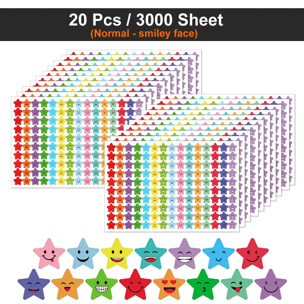 Happy Face Stars Reward Sticker Pack | 450-3000 Sheets for DIY Decor