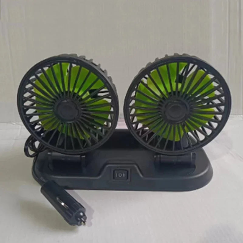 Dual Head Car Fan | 12 Volt Portable Fan with Adjustable Airflow | USB Charging for Efficient Air Circulation