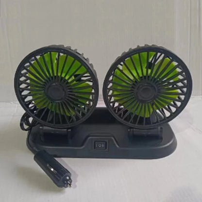Dual Head Car Fan | 12 Volt Portable Fan with Adjustable Airflow | USB Charging for Efficient Air Circulation