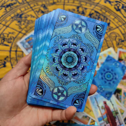 Jeu de cartes de divination laser Tarot espagnol en feuille d'or pour débutants 12x7cm avec guide bilingue