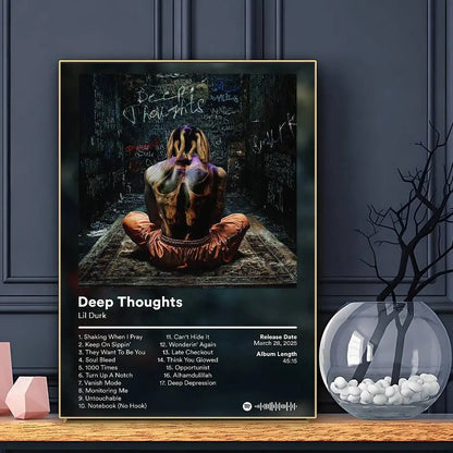 Rapper Lil Durk Deep Thoughts Poster HD Art Sticky Wall Waterproof Home Living Room Bar Decoration