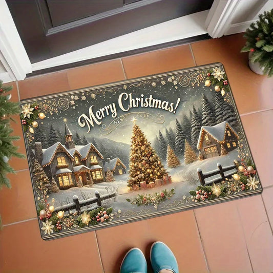 Tapis de Noël VIKAMA, paillasson doux, tapis de sol romantique avec sapin de Noël, tapis de salon, tapis de chambre, paillasson d'extérieur.