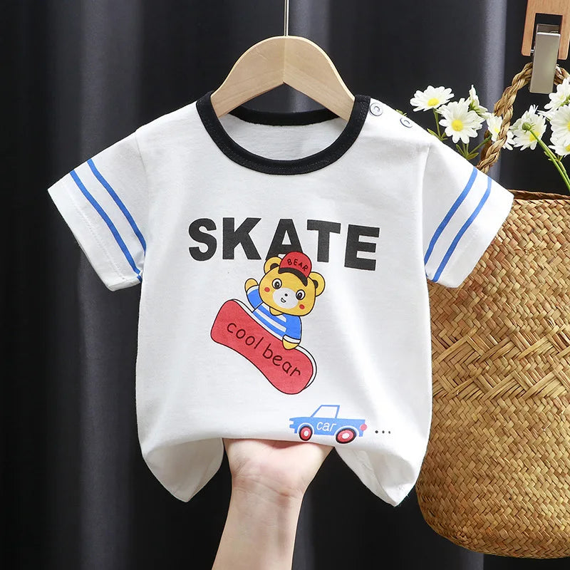 Kids Cartoon Cotton T-Shirt – Soft Summer Tee for Babies and Toddlers, Unisex Casual Top
