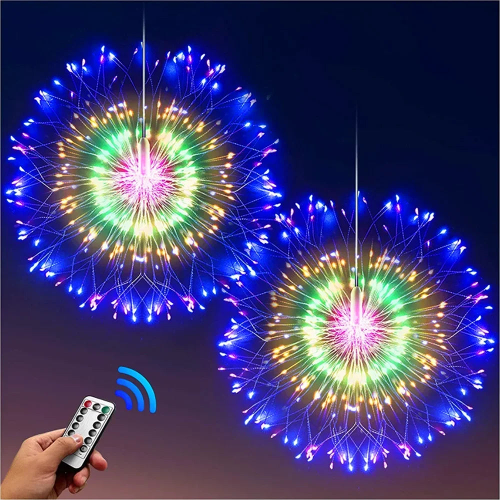 LED Firework Fairy Lights Copper Wire Starburst 8 Modes Remote Outdoor Decor