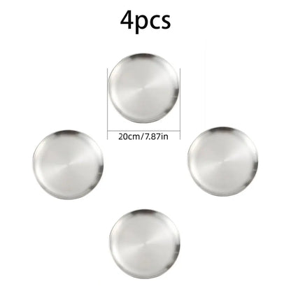 4pcs stainless steel silver plates, Korean style grilled meat plates, household circular trays, bone plates, cake plates
