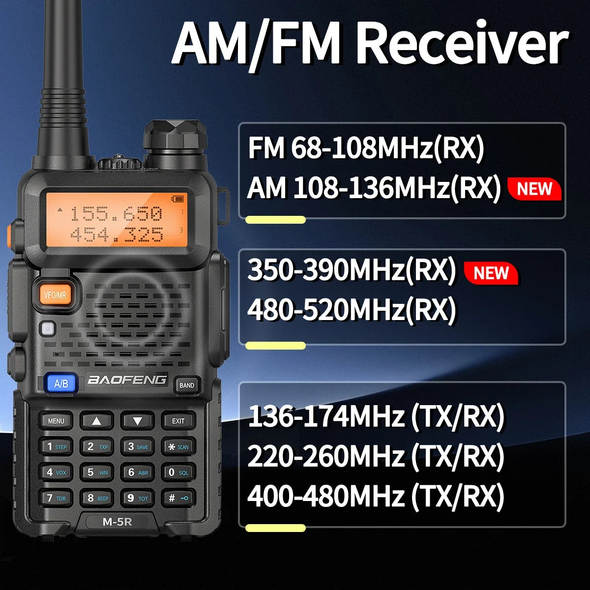 8W Multi Band Walkie Talkie Long Range Two Way Radio USB C Handheld