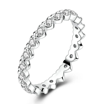 925 Sterling Silver Heart Ring with Cubic Zircon | Geometric Wedding Band for Women