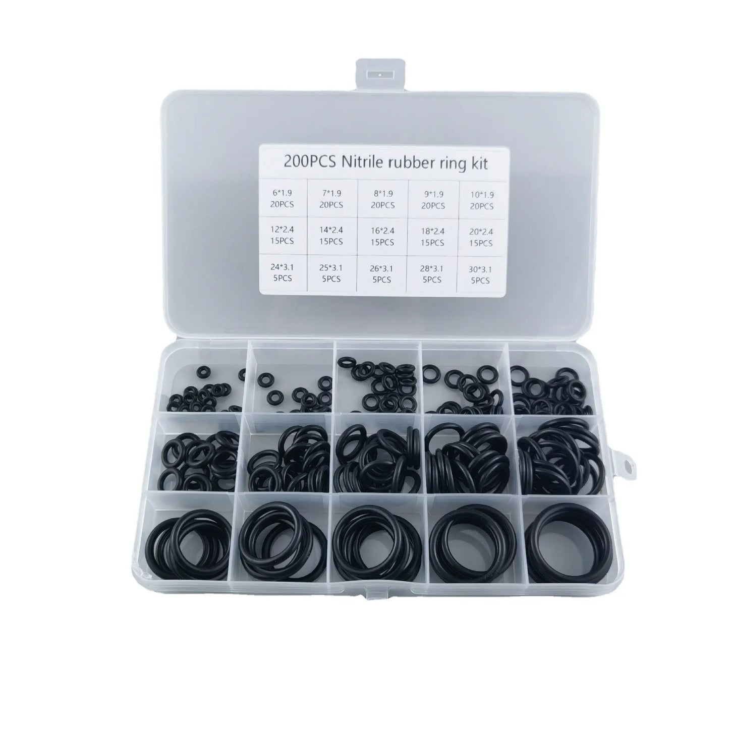 200-Piece Rubber O-Ring Assortment Box | Faucet and Hose Connector Seal Kit