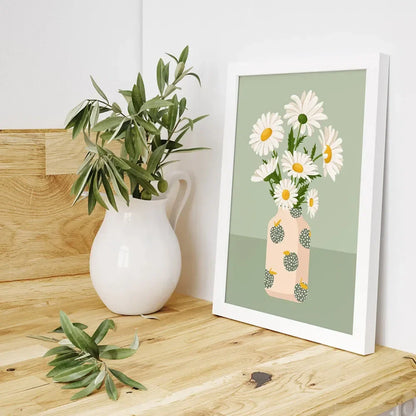 Plantes Tropicales Vase Marguerite Pizza Tasse à Café Nourriture Posters Abstraits Impressions Murales sur Toile Photos Décoration Bohème pour Cuisine et Salon