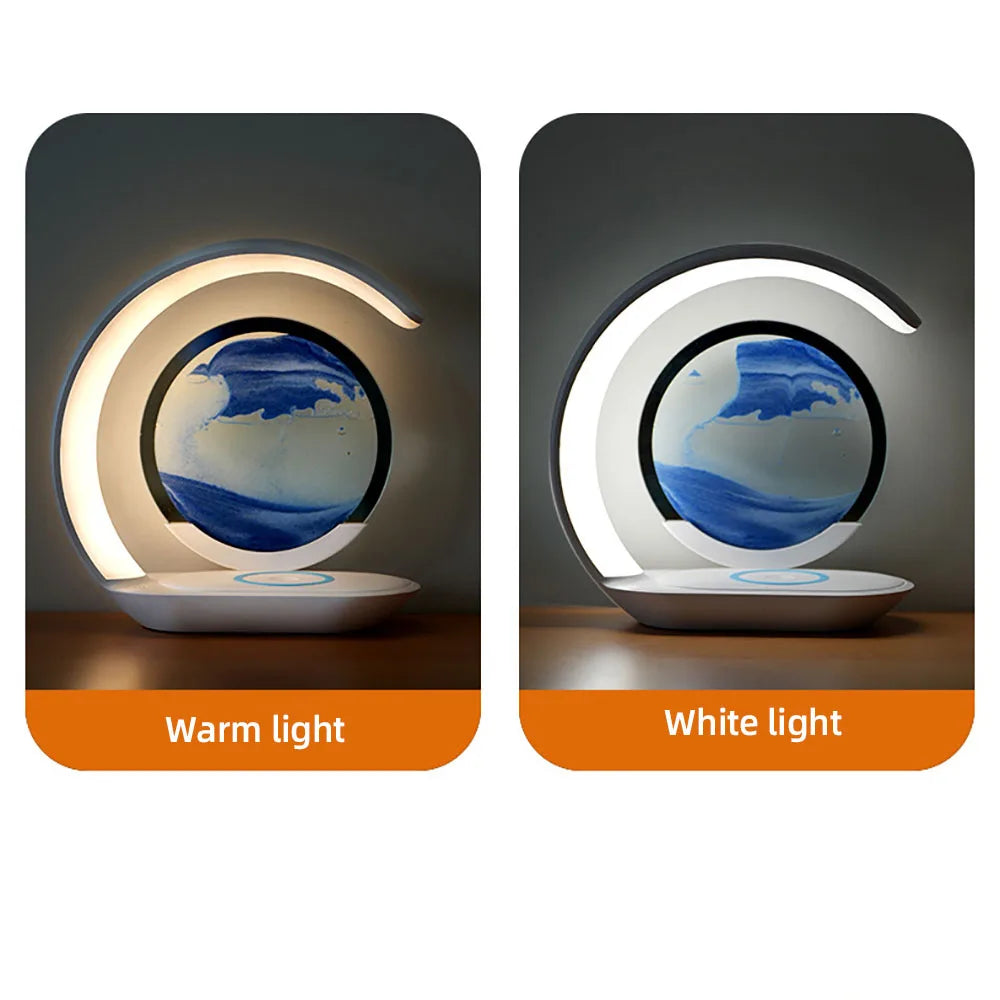 Quicksand Table Lamp USB Wireless Charging 3D Hourglass Desk Night Light