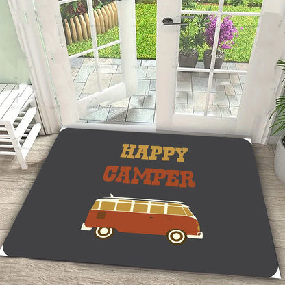 Tapis de sol imprimé pour camping-car Happy Campers Tapis de porte pour cuisine, chambre, salon, entrée, antidérapant