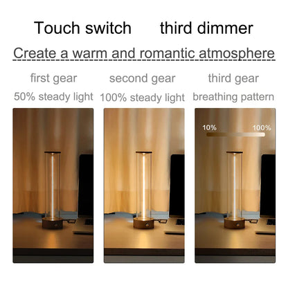Lámpara de mesita de noche LED inalámbrica con un toque minimalista, regulable