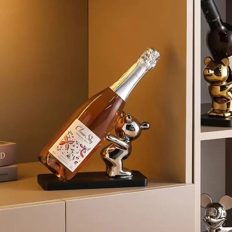 Ceramic Bubble Bear Wine Bottle Holder Countertop Storage Stand for Wedding Party Home Decor