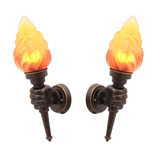 Pack of 2 Rustic Outdoor Wall Lights LED Flame Torch Lamps E27 Garden Lighting