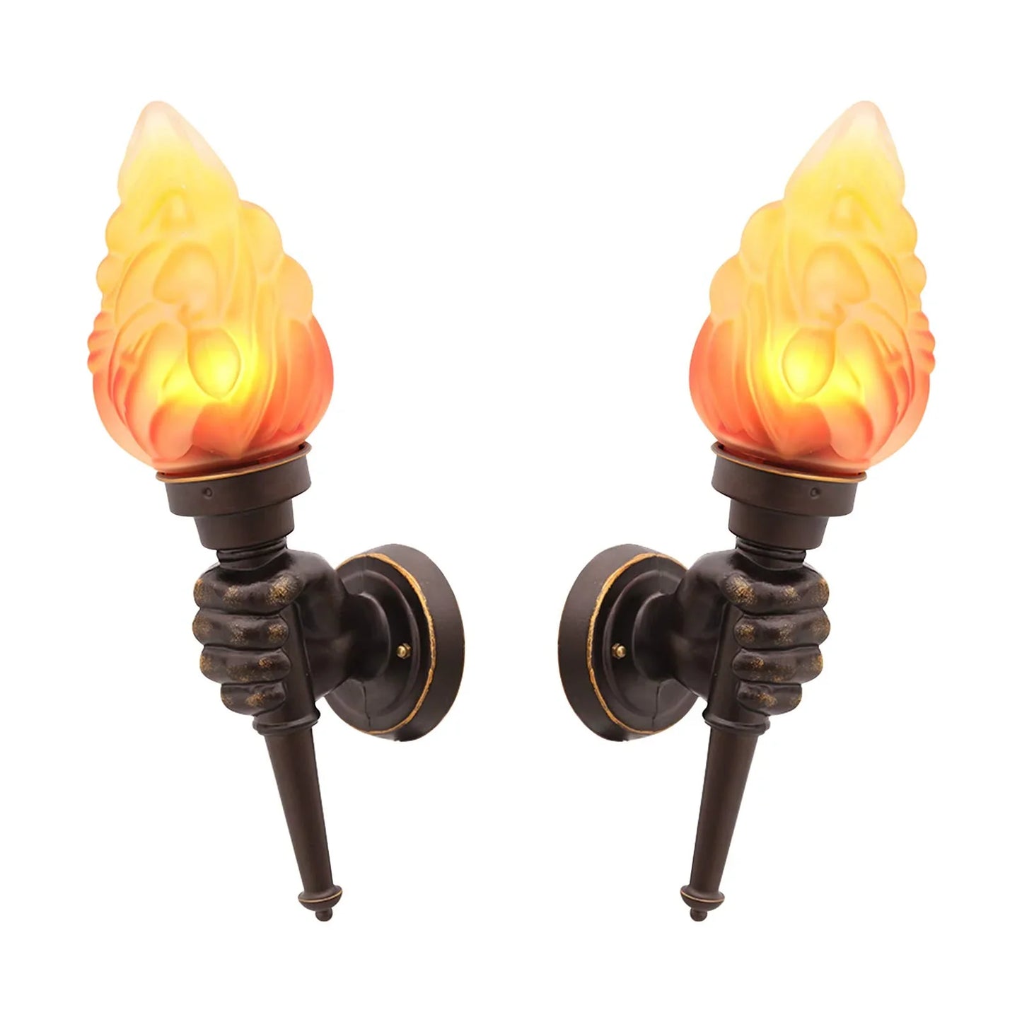 Pack of 2 Rustic Outdoor Wall Lights LED Flame Torch Lamps E27 Garden Lighting