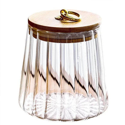 Food Container Kitchen Storage Bottles Jar Glass Airtight Canister Grains Tea Coffee Beans Grains Candy Jars Wood Lid Containers