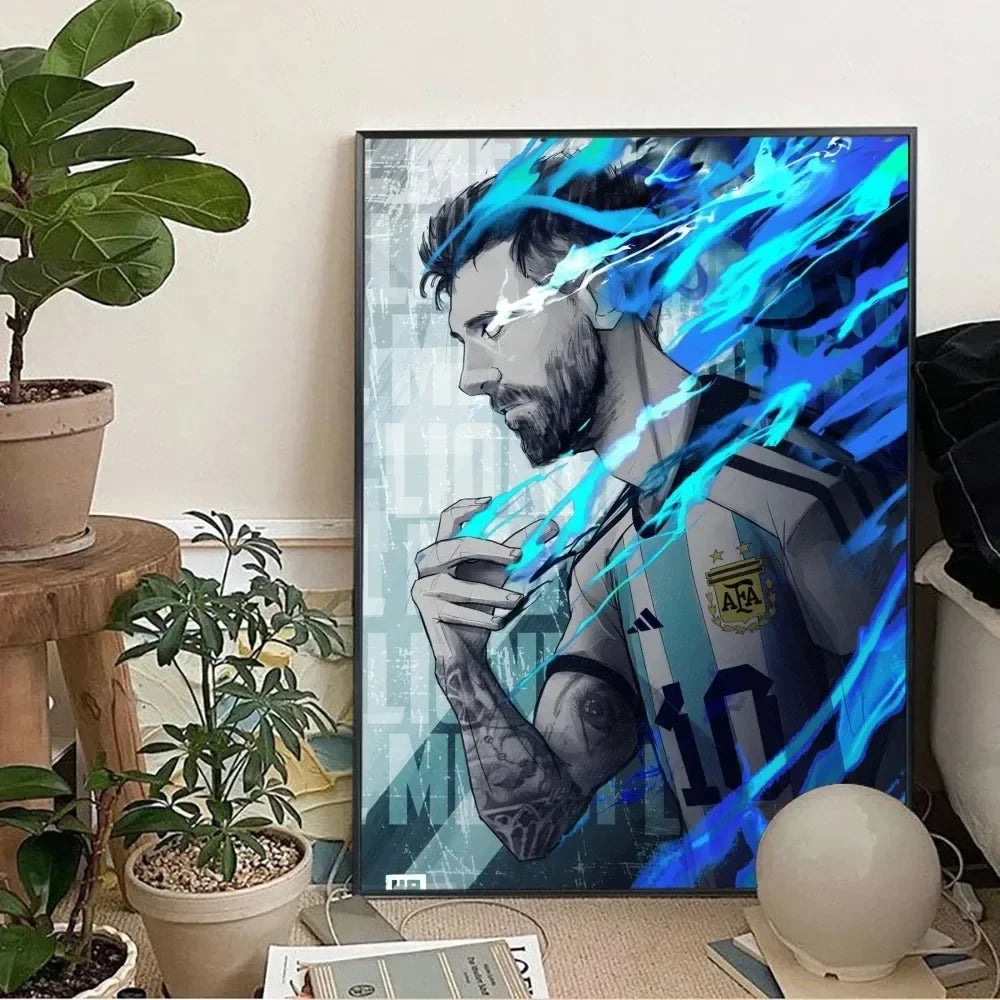 Clásico, Deportes - Rionel Messi - Fútbol, Arte de pared, Póster lienzo, Decoración para sala de estar y dormitorio, Arte de pared de estadio