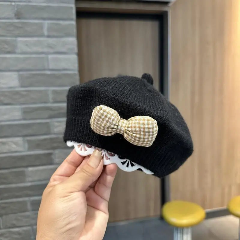 Kids Knitted Beret with Bow | Winter Hat for Baby Girls and Toddlers