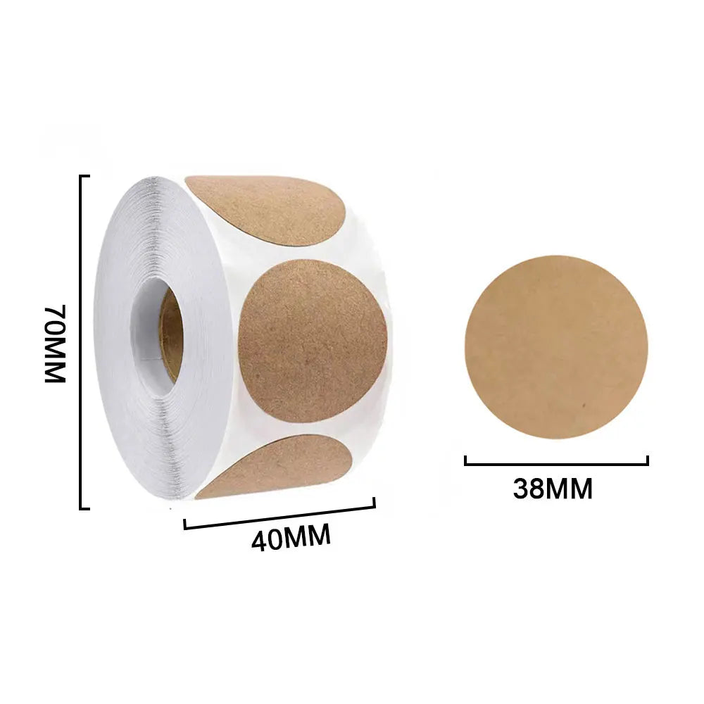 Kraft Self-Adhesive Label Paper Stickers | 500pcs Round Roll for Organization