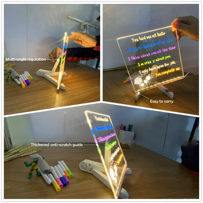 LED Kids Message Board – Colorful DIY Acrylic Drawing Board with 7 Pens Gift