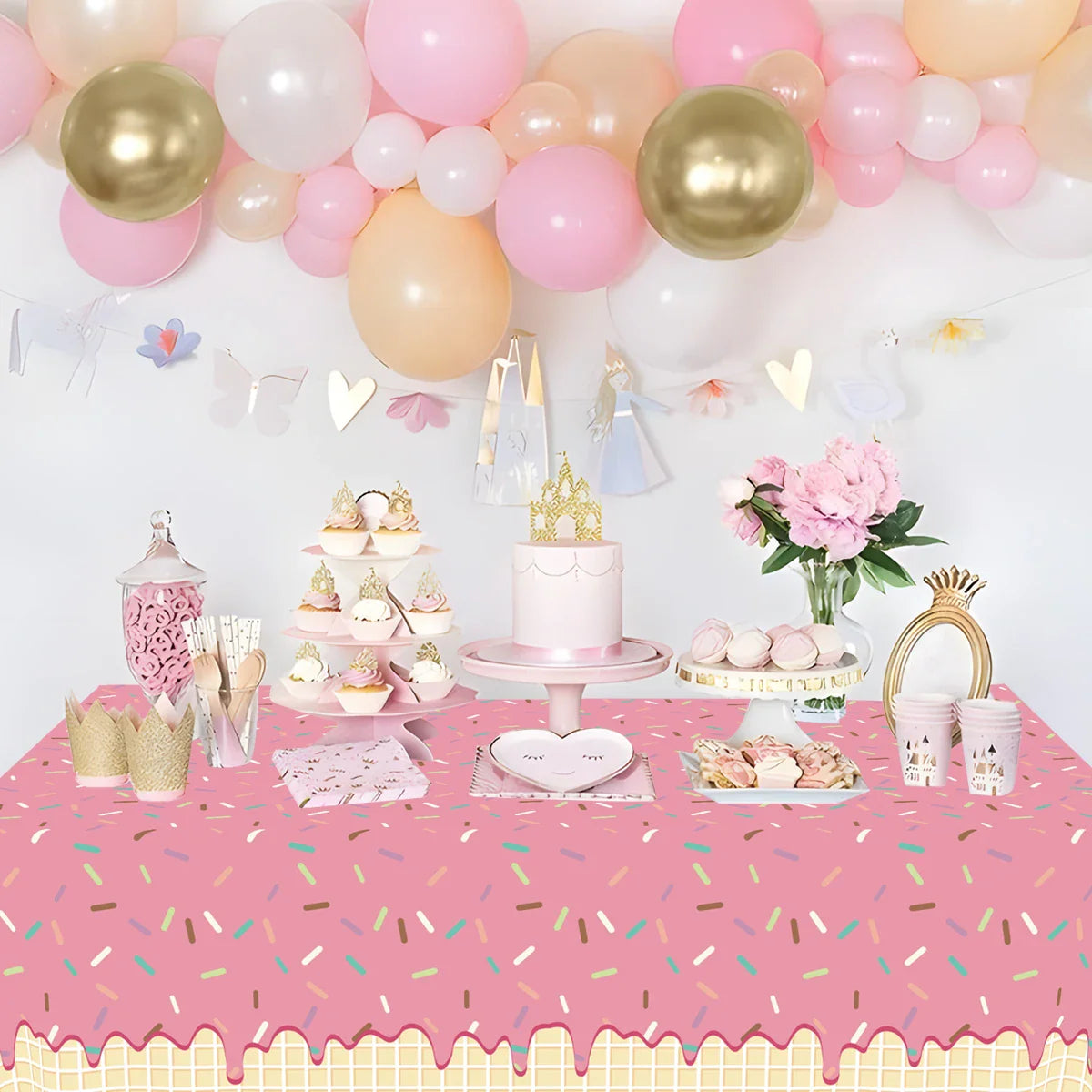 Nappe jetable beignet rose Housse de table beignet Filles 1er anniversaire Décoration Fête d'anniversaire enfants Fournitures de mariage Baby Shower