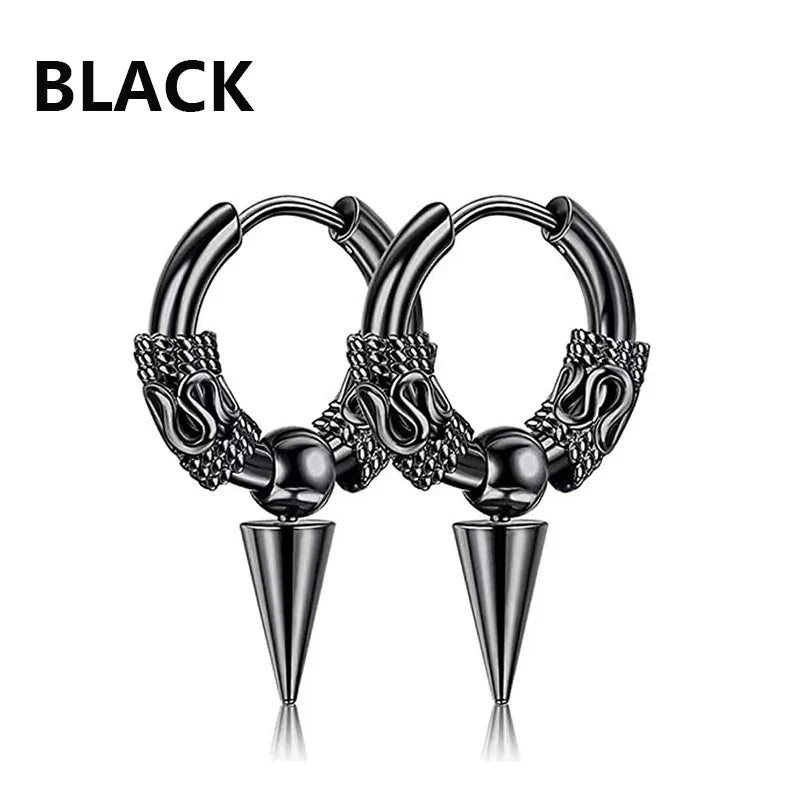 Vintage Punk Stainless Steel Stud Earrings for Men Women | 1 Pair Black Earrings Set
