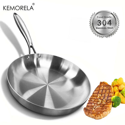 Poêle à frire en acier inoxydable 304, antiadhésive, pour la cuisson des steaks, casserole de cuisine sans revêtement pour cuisinière à gaz et cuisinière à induction