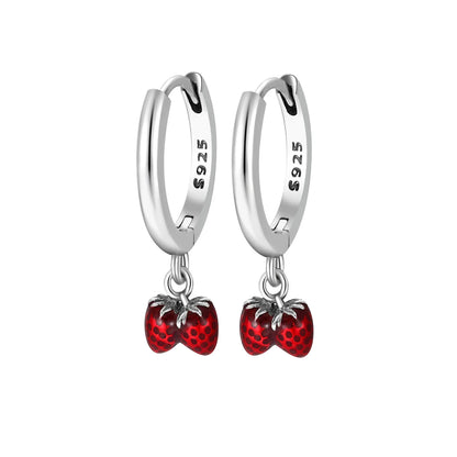 925 Silver Strawberry Butterfly Stud Earrings | Fine Jewelry Gift for Women
